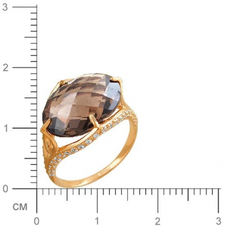 Кольцо с раухтопазом и фианитами из красного золота (арт. 843601)