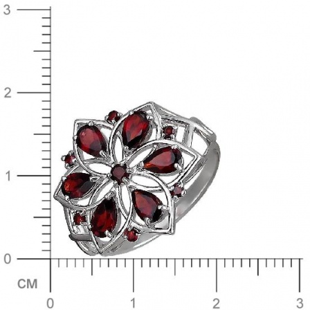 Кольцо Цветок с 13 гранатами из серебра (арт. 844569)