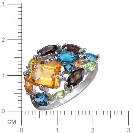 Кольцо с россыпью цветных камней из серебра (арт. 844578)