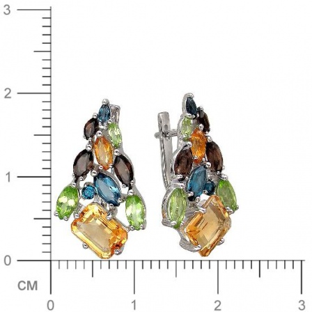 Серьги с россыпью цветных камней из серебра (арт. 844611)