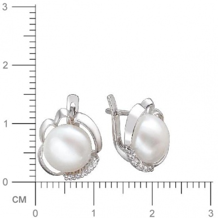Серьги с жемчугом и фианитами из серебра (арт. 845015)