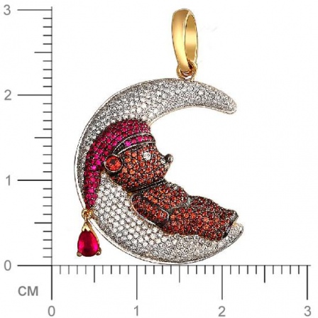 Подвеска Мишка с бриллиантами, гранатами и рубинами из жёлтого золота 750 (арт. 845172)