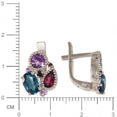 Серьги с россыпью цветных камней из серебра (арт. 845531)
