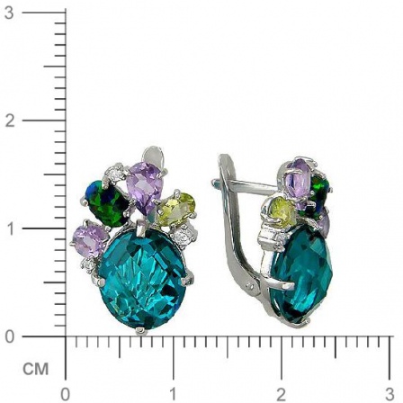 Серьги с россыпью цветных камней из серебра (арт. 848468)