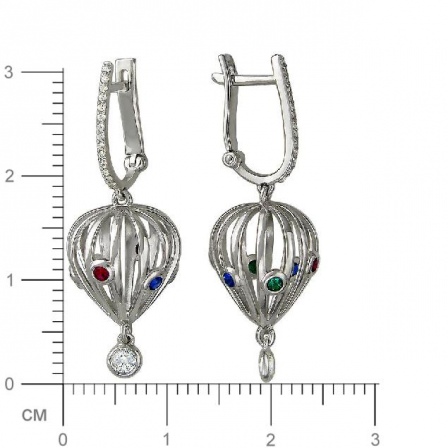Серьги с россыпью цветных и драгоценных камней из серебра (арт. 850630)