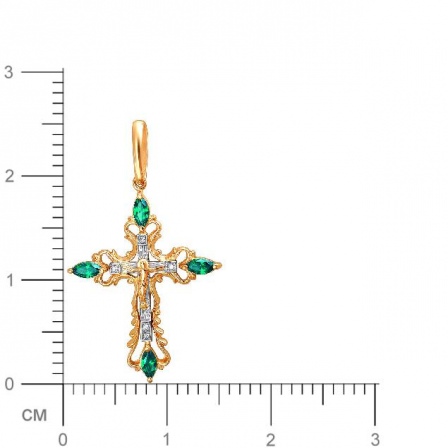 Крестик с шпинелью и фианитами из комбинированного золота (арт. 857269)