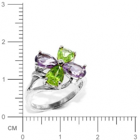 Кольцо Цветок с хризолитами и аметистами из серебра (арт. 908476)