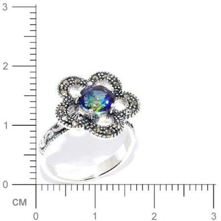 Кольцо Цветок с марказитами и кварцами из серебра (арт. 909747)
