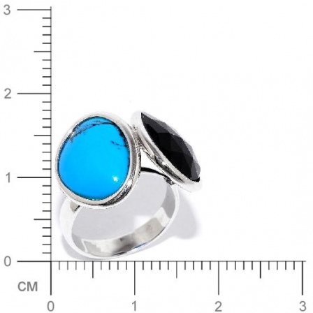 Кольцо с ониксами и бирюзой из серебра (арт. 910028)