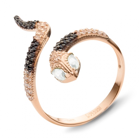 Кольцо безразмерное Змейка с фианитами из красного золота (арт. 315160)