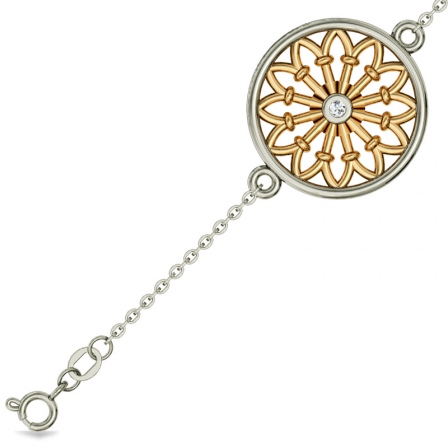 Браслет плетения "Якорное" Цветок с бриллиантом из комбинированного золота (арт. 329705)