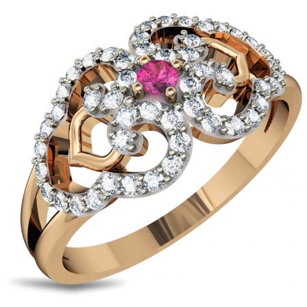 Кольцо с бриллиантами, рубином из красного золота (арт. 329721)