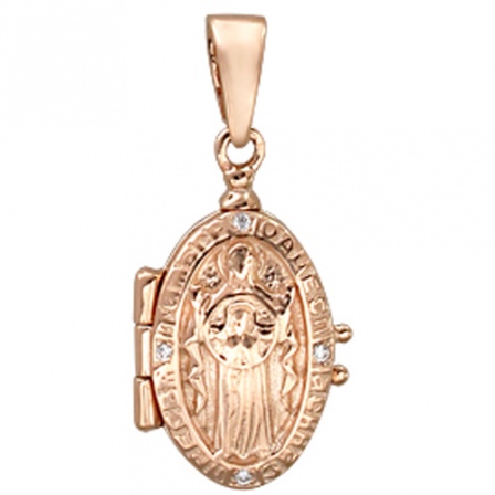 Подвеска-иконка "Дева Мария" с фианитами из красного золота (арт. 336014)