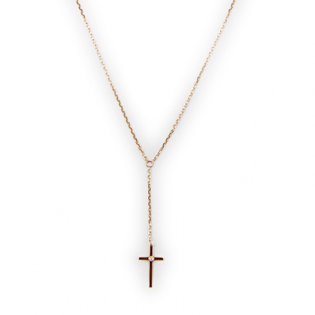 Колье Крест с 1 фианитом из красного золота  (арт. 351447)