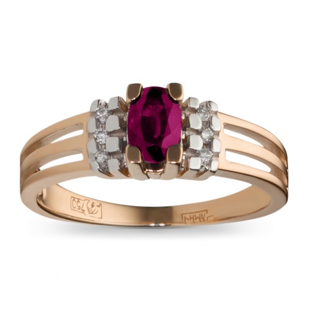 Кольцо с бриллиантами, рубином из красного золота (арт. 420901)