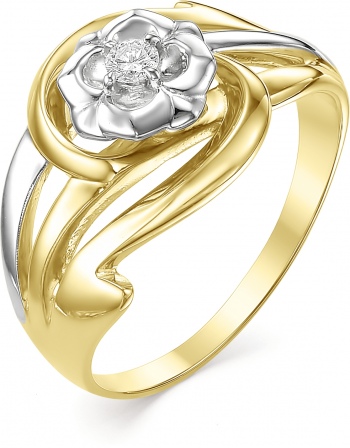 Кольцо Цветок с 1 бриллиантом из жёлтого золота (арт. 800077)