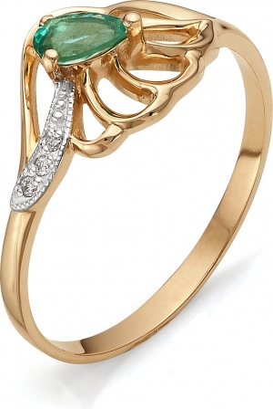Кольцо с изумрудом, бриллиантами из красного золота (арт. 810097)