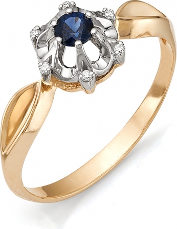 Кольцо Цветок с сапфиром, бриллиантами из красного золота (арт. 810302)