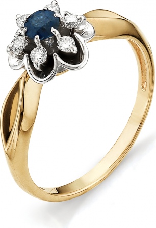 Кольцо Цветок с бриллиантами, сапфиром из красного золота (арт. 810371)