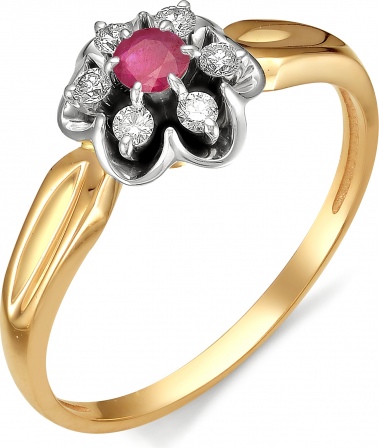 Кольцо Цветок с бриллиантами, рубином из красного золота (арт. 814027)