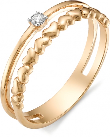 Кольцо Сердечки с бриллиантом из красного золота (арт. 815332)