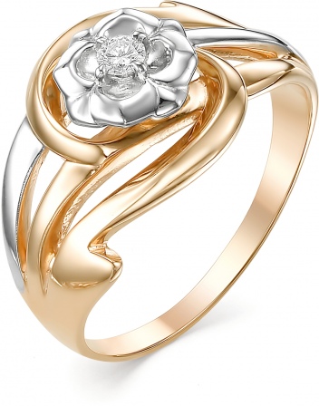 Кольцо Цветок с 1 бриллиантом из красного золота (арт. 816168)