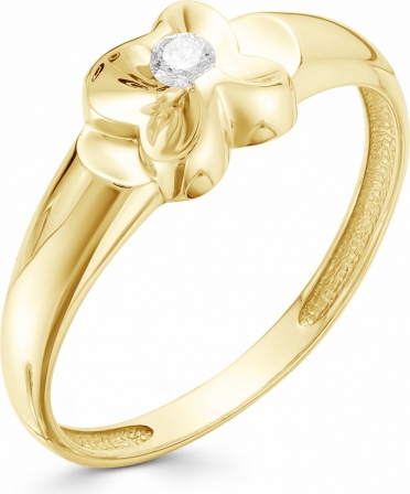 Кольцо Цветок с 1 бриллиантом из жёлтого золота (арт. 817857)