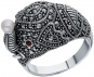 Кольцо Слон с гранатами, жемчугом и марказитами из серебра