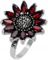 Кольцо Цветок с гранатами и марказитами из серебра