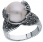 Кольцо с жемчугом и марказитами из серебра