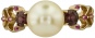 Кольцо с жемчугом, родолитами и фианитами из жёлтого золота