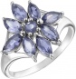 Кольцо Цветок с иолитами из серебра