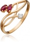 Кольцо с рубинами и бриллиантом из красного золота