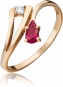 Кольцо с рубином и бриллиантом из красного золота