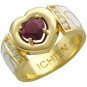 Кольцо Сердце с бриллиантами, рубином, эмалью из желтого золота 750 пробы