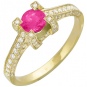 Кольцо с бриллиантами, рубином из желтого золота 750 пробы