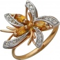 Кольцо Цветок с фианитами, цитринами из красного золота
