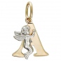 Подвеска Буква "А" с ангелом из комбинированного золота 