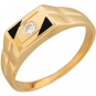 Кольцо с 2 ониксами, 1 фианитом из красного золота 