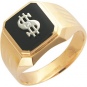 Кольцо доллар с 1 ониксом, 1 фианитом из комбинированного золота 