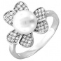 Кольцо Цветок с жемчугом, фианитами из серебра