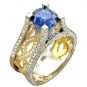 Кольцо с бриллиантами, сапфиром из комбинированного золота 750 пробы