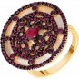 Кольцо с перламутром и рубинами из жёлтого золота