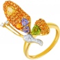 Кольцо с россыпью цветных и драгоценных камней из жёлтого золота
