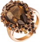 Кольцо с раухтопазом, бриллиантами и сапфирами из красного золота