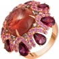Кольцо с россыпью цветных и драгоценных камней из красного золота