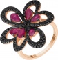 Кольцо Цветок с рубинами и бриллиантами из красного золота