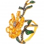 Кольцо Цветок с цитринами, бриллиантами и цаворитами из жёлтого золота