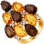 Кольцо с бриллиантами, цитринами, раухтопазами из желтого золота