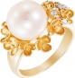Кольцо Цветы с бриллиантами, жемчугом из желтого золота